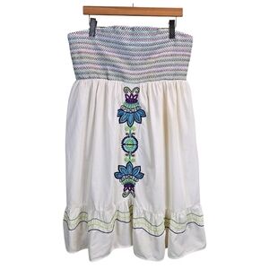 Lane Bryant Womens Boho Strapless Embroidered Babydoll Top 18 20 Cream Smocked